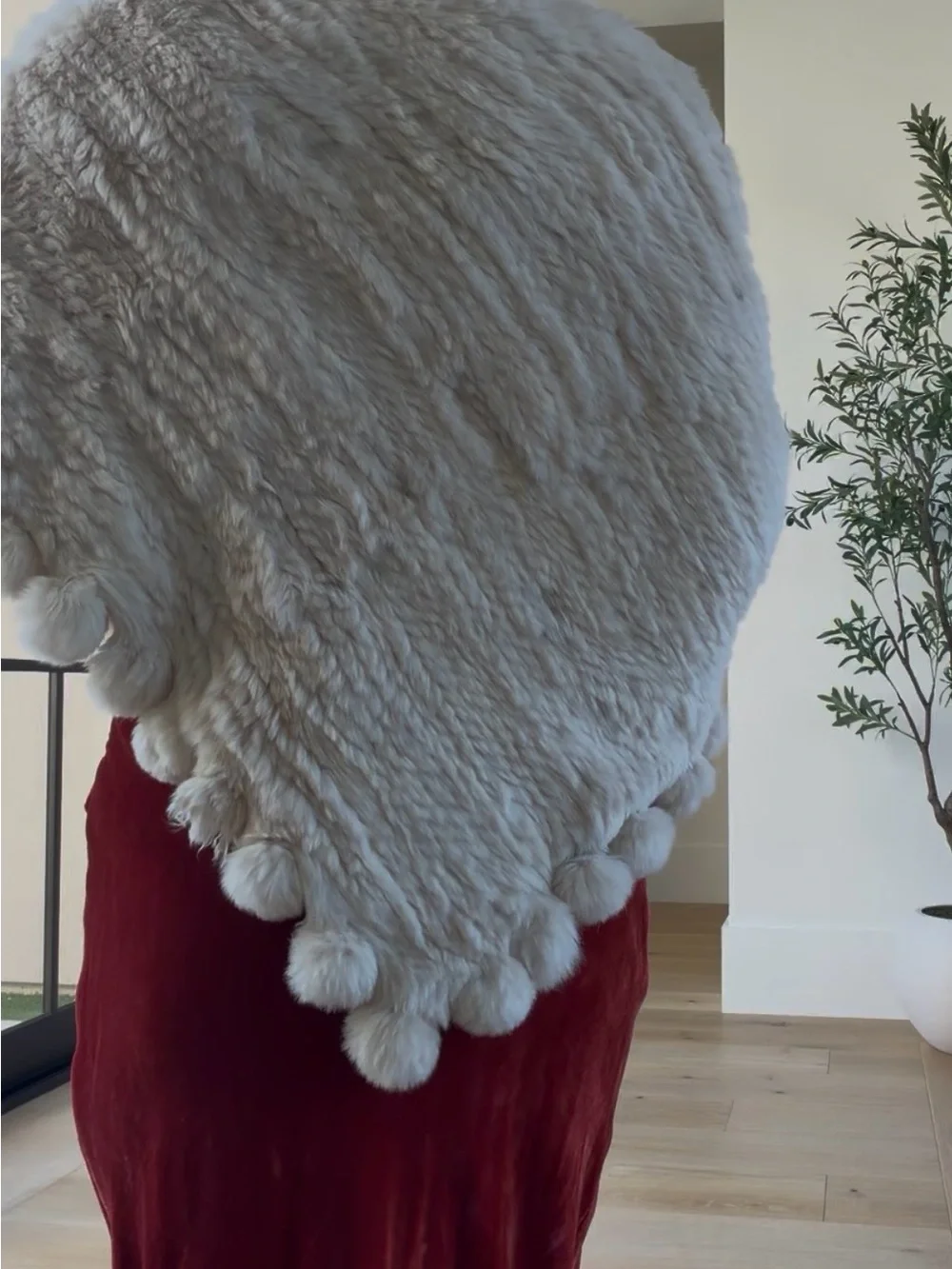 Cream Pom-Pom Faux Fur Poncho -